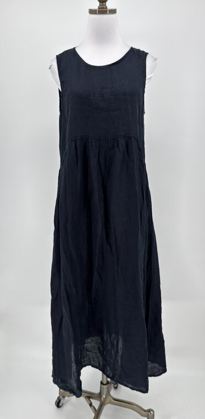 CP Shades Black Woven Linen Sleeveless Relaxed Lagenlook Maxi Dress Sz S